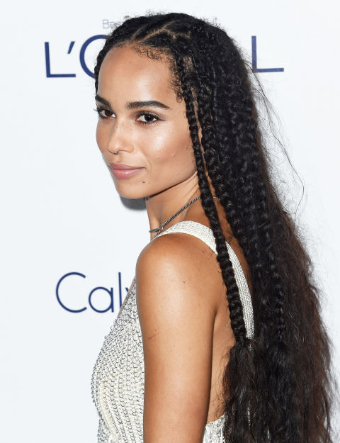 free spirit she is, Kravitz roughed up her waist-length box braids ... free spirit she is, Kravitz roughed up her waist-length box braids ...