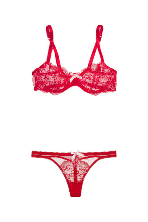 Another number from L'Agent, this duo reminds us that red is a classic lingerie color for a reason.
L' Agent by Agent Provocateur Adlina Embroidered Lace Underwire Bra, $90, and Briefs, $50; net-a-porter.com.
