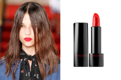 To tone down deep&nbsp;red lips with a glossy finish, the beauty gurus at Creatures of the Wind blotted&nbsp;a cherry red lip shade with a fuchsia blush over and over again to achieve an&nbsp;electric matte effect. They used Nars' Velvet Matte Lip Pencil in 'Dragon Girl,'&nbsp;but for a range of classic reds, check out&nbsp;Shiseido's Rouge Rouge lipsticks, too.&nbsp;
For a similar look, try&nbsp;Shiseido Rouge Rouge Lipstick in 'Poppy,' $28;&nbsp;sephora.com.
