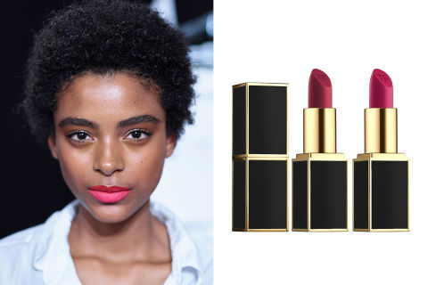 To add even more dimension to your lip color, try swiping on a slightly darker color on your top lip than your bottom lip. So goes the unconventional wisdom at the Cushnie et Ochs&nbsp;show, where&nbsp;makeup artist Sammy Mourabit color-blocked&nbsp;with a cherry red M.A.C. lipstick on top and a bright pink on the bottom look. For a fuller pout,&nbsp;line with a red pencil&nbsp;first.
For a similar look, try Hourglass Girl Lip Stylo in 'Lover' and 'Innovator,' $32;&nbsp;sephora.com.
